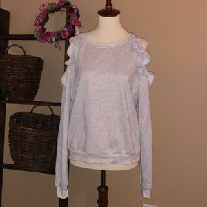 Grey cold ruffle shoulder sweatshirt